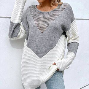 White & Gray Chevron Print Sweater top
